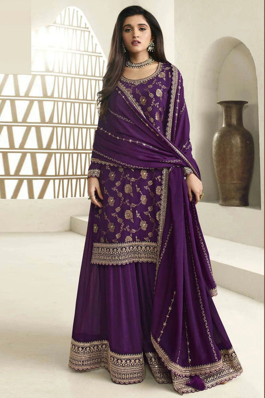 Purple Colour Chinon Sharara Suit SM1110701
