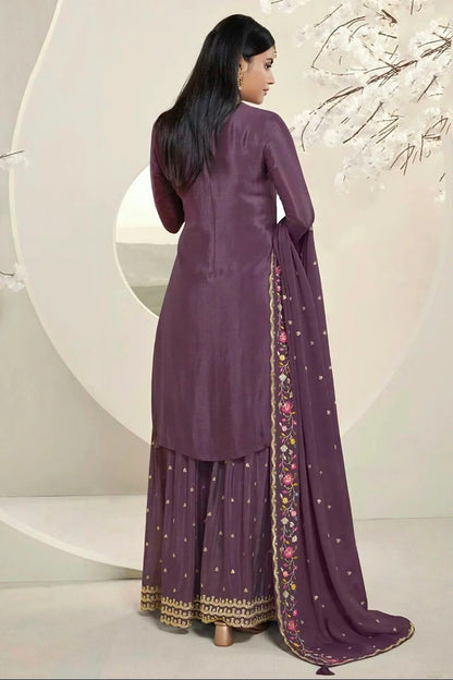 Purple Colour Chinon Sharara Suit SM1110718 A