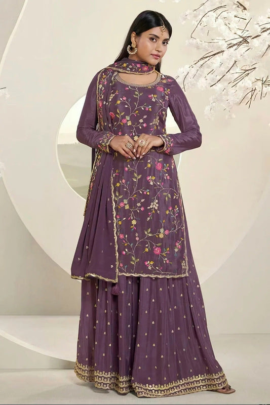 Purple Colour Chinon Sharara Suit SM1110718