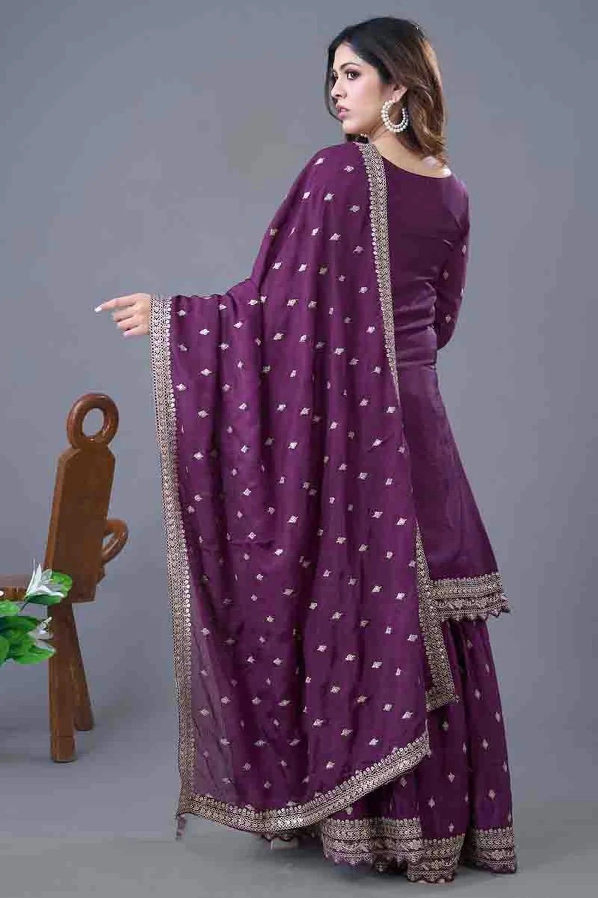 Purple Colour Chinon Silk Stitched Sharara Suit SS1140944 A