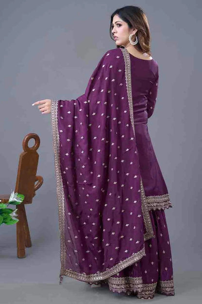 Purple Colour Chinon Silk Stitched Sharara Suit SS1140944 A
