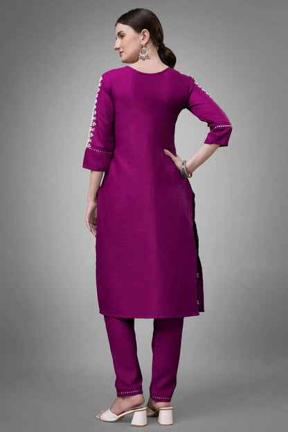 Purple Colour Cotton Blend Kurta And Pant Set KR1111330 A