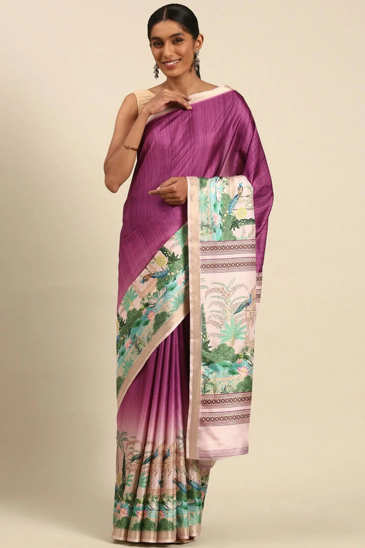 Purple Colour Cotton Digital Printed Printed Saree SD1102853
