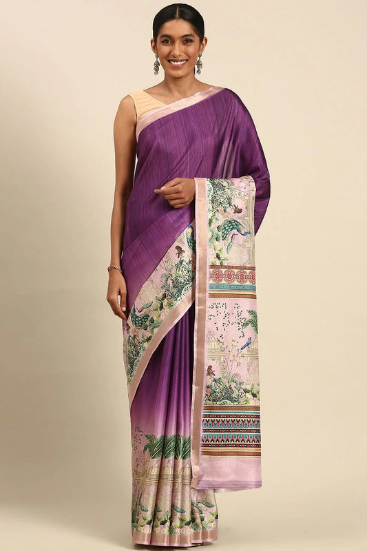 Purple Colour Cotton Digital Printed Printed Saree SD1102859
