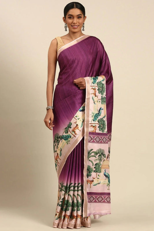 Purple Colour Cotton Digital Printed Printed Saree SD1102864