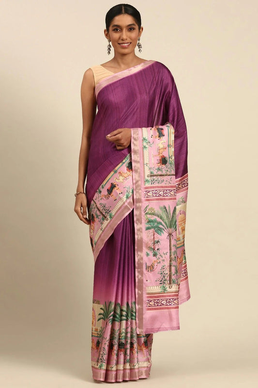 Purple Colour Cotton Digital Printed Printed Saree SD1102869