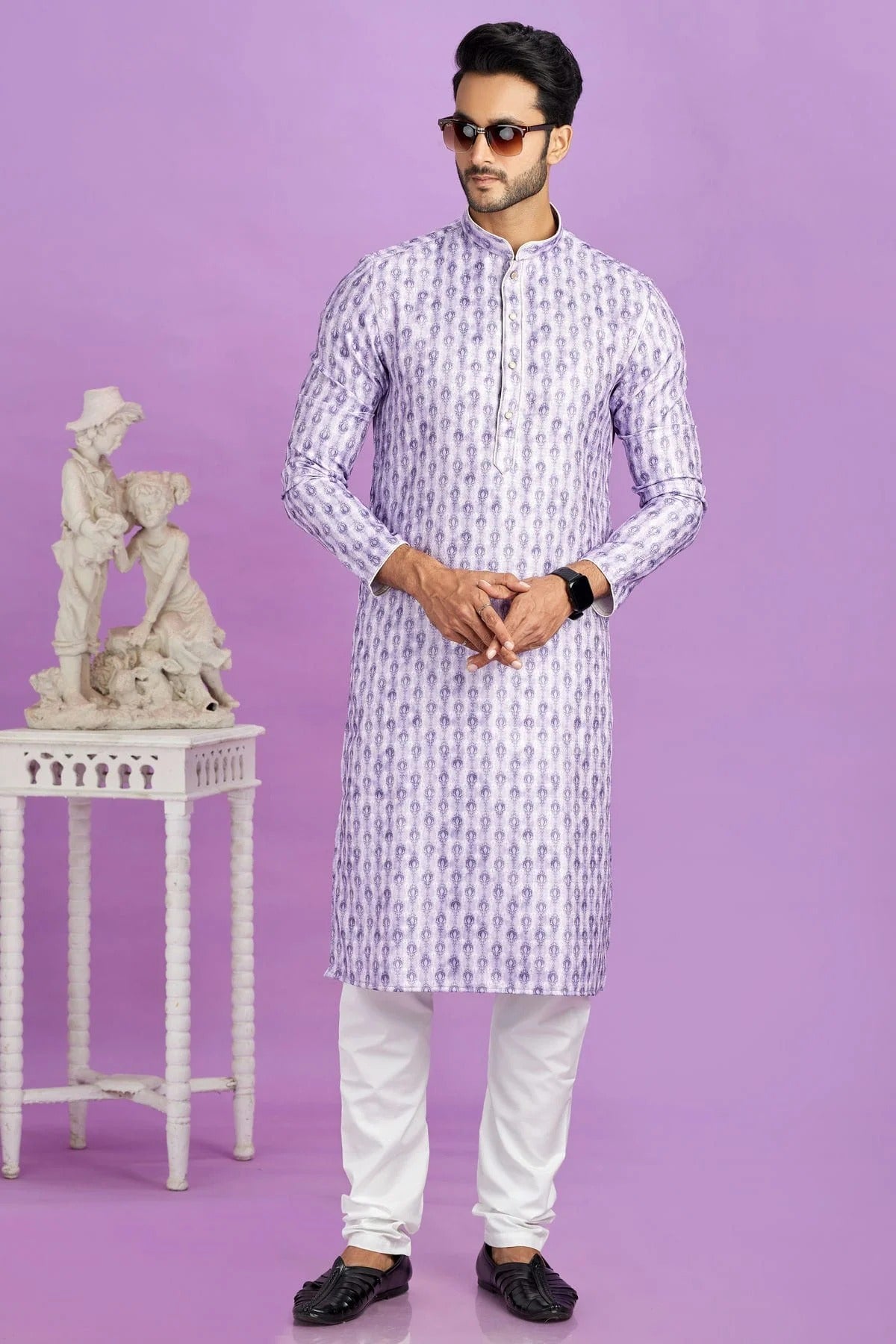 Purple Colour Cotton Pintex Work Kurta Pajama KP1230191 A