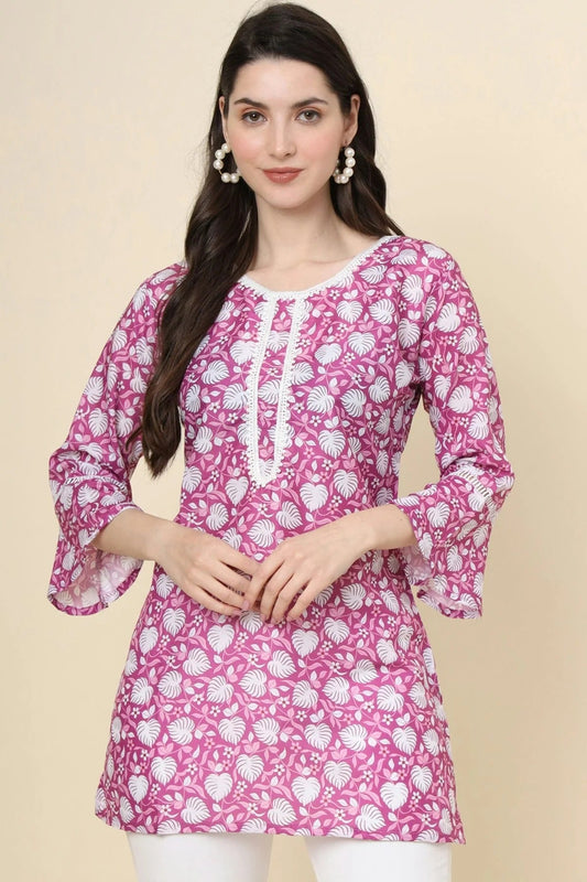 Purple Colour Cotton Printed Work Readymade Top TP1110791