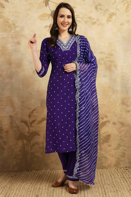 Purple Colour Embroidery Chanderi Silk Stitched Suit SS1112481