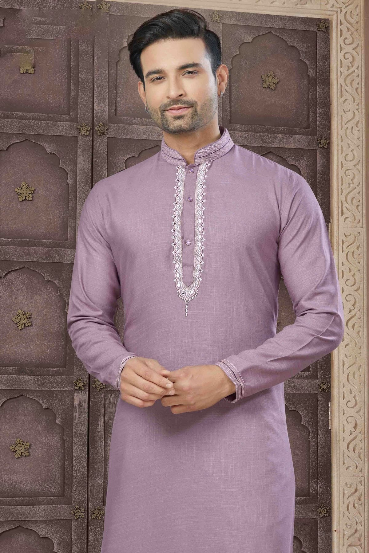Purple Colour Embroidery Cotton Kurta Pajama KP1113458 A