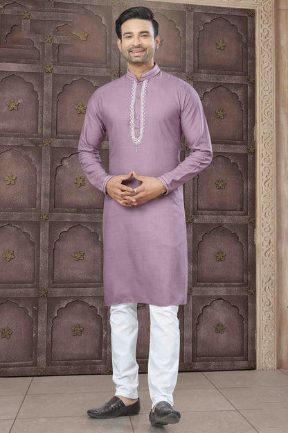 Purple Colour Embroidery Cotton Kurta Pajama KP1113458