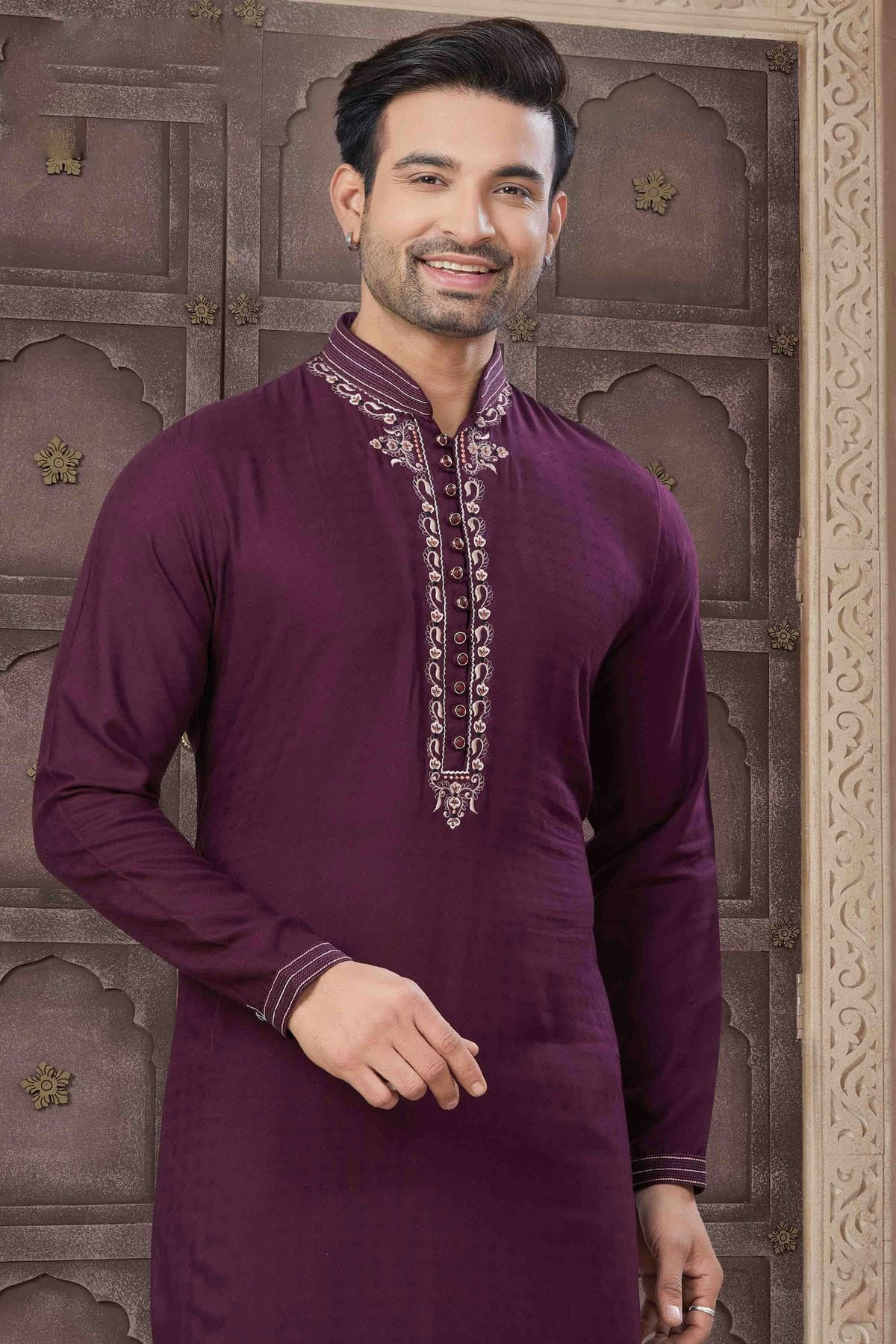 Purple Colour Embroidery Cotton Kurta Pajama KP1113460 A