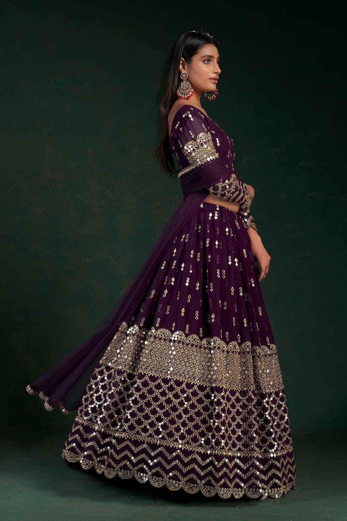 Purple Colour Embroidery Georgette Lehenga Choli LD1080794 A