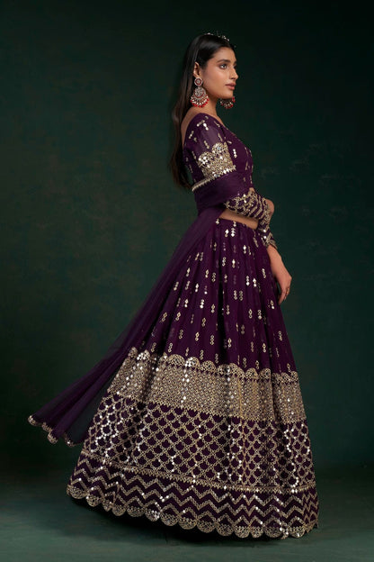 Purple Colour Embroidery Georgette Lehenga Choli LD1080794 A