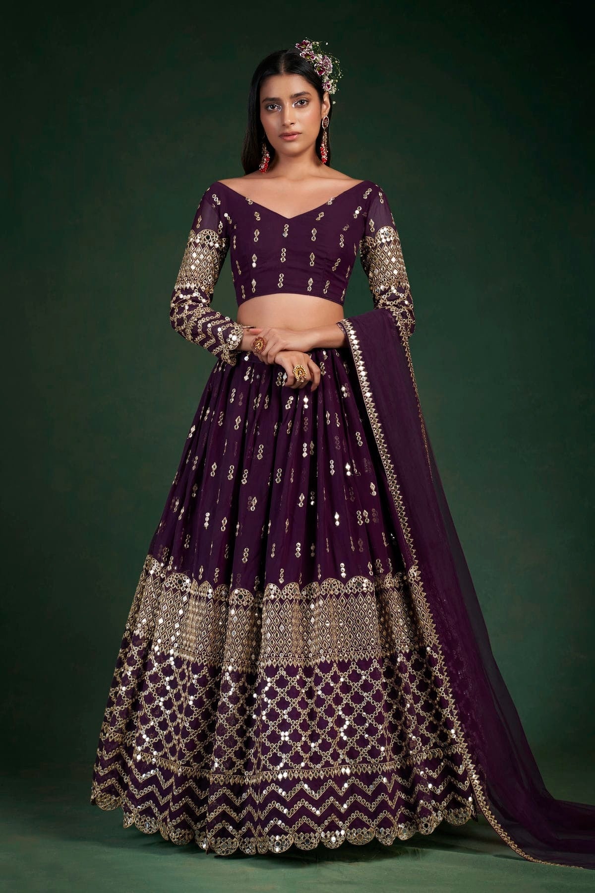 Purple Colour Embroidery Georgette Lehenga Choli LD1080794
