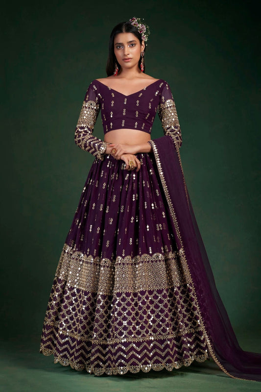 Purple Colour Embroidery Georgette Lehenga Choli LD1080794