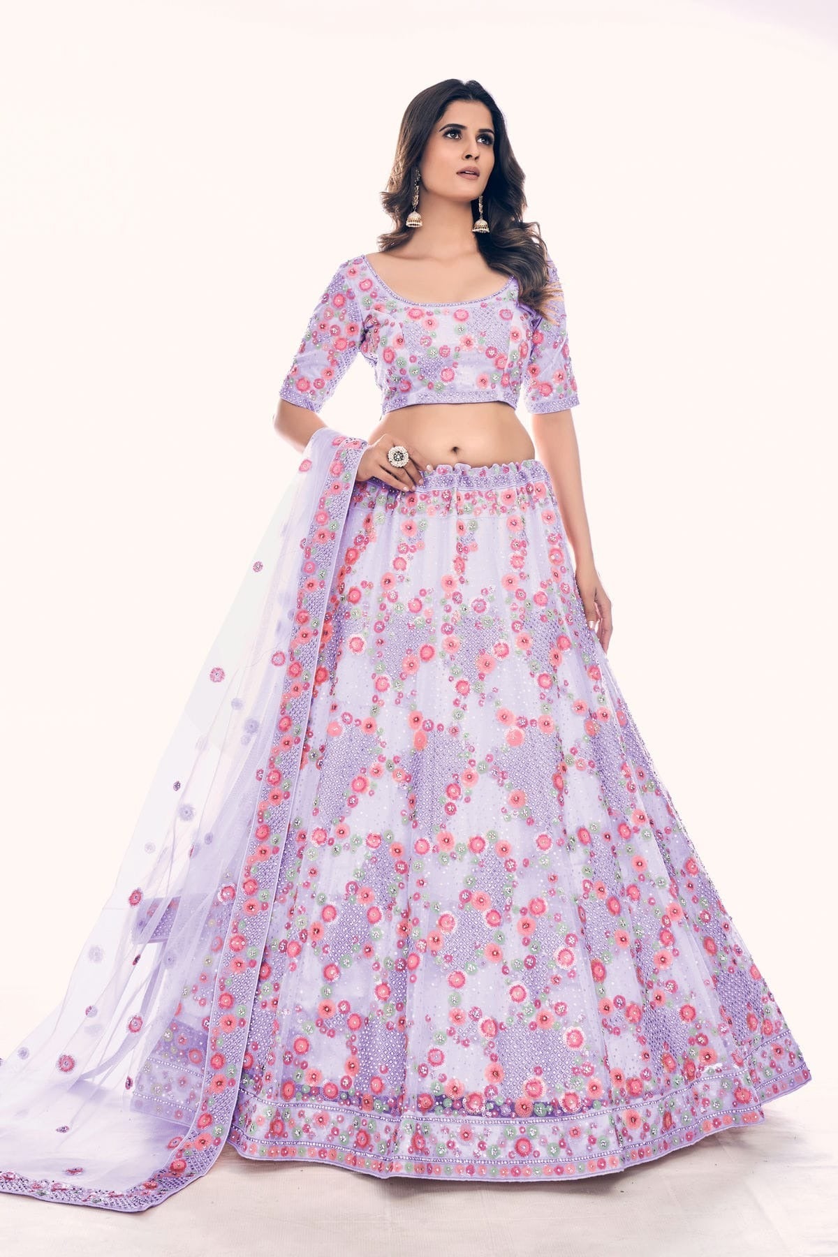 Purple Colour Embroidery Soft Net Lehenga Choli LD1080763