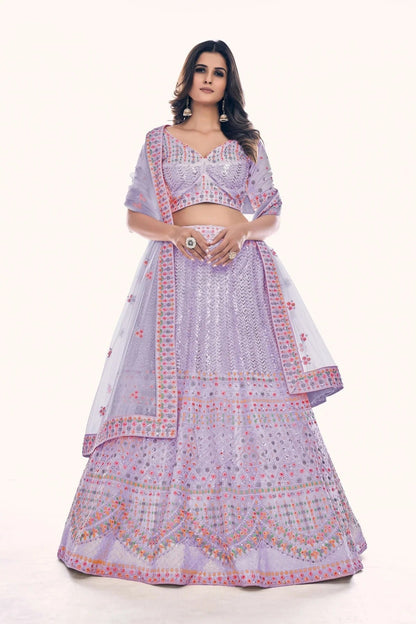 Purple Colour Embroidery Soft Net Lehenga Choli LD1080769