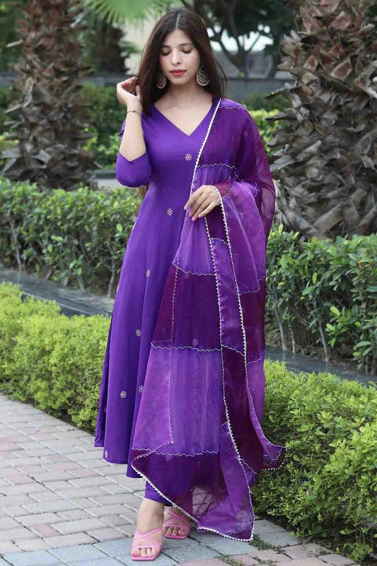 Purple Colour Embroidery Viscose Anarkali Suit SS1113495