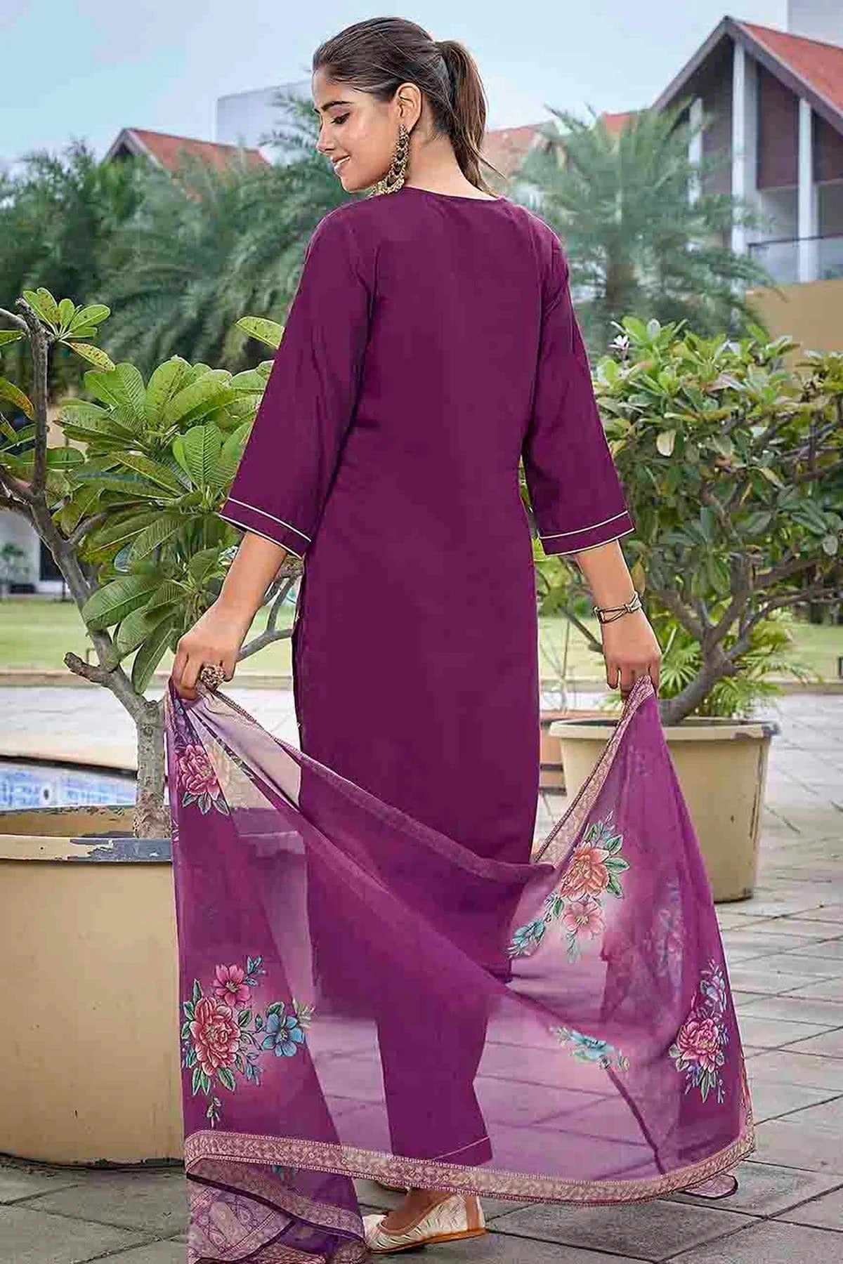 Purple Colour Embroidery Viscose Chanderi Pant Style Suit SS1113461 A
