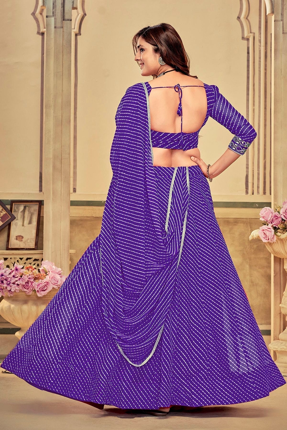 Purple Colour Embroidery Work Georgette Navratri Lehenga LD1170017 A