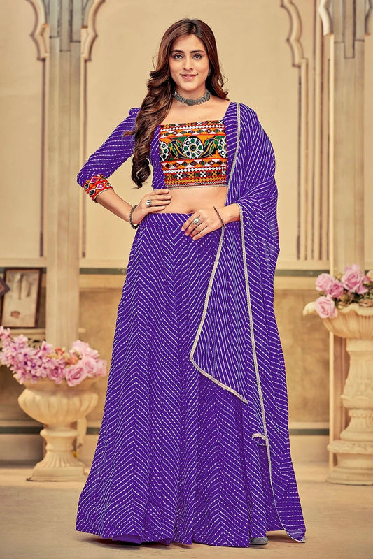Purple Colour Embroidery Work Georgette Navratri Lehenga LD1170017