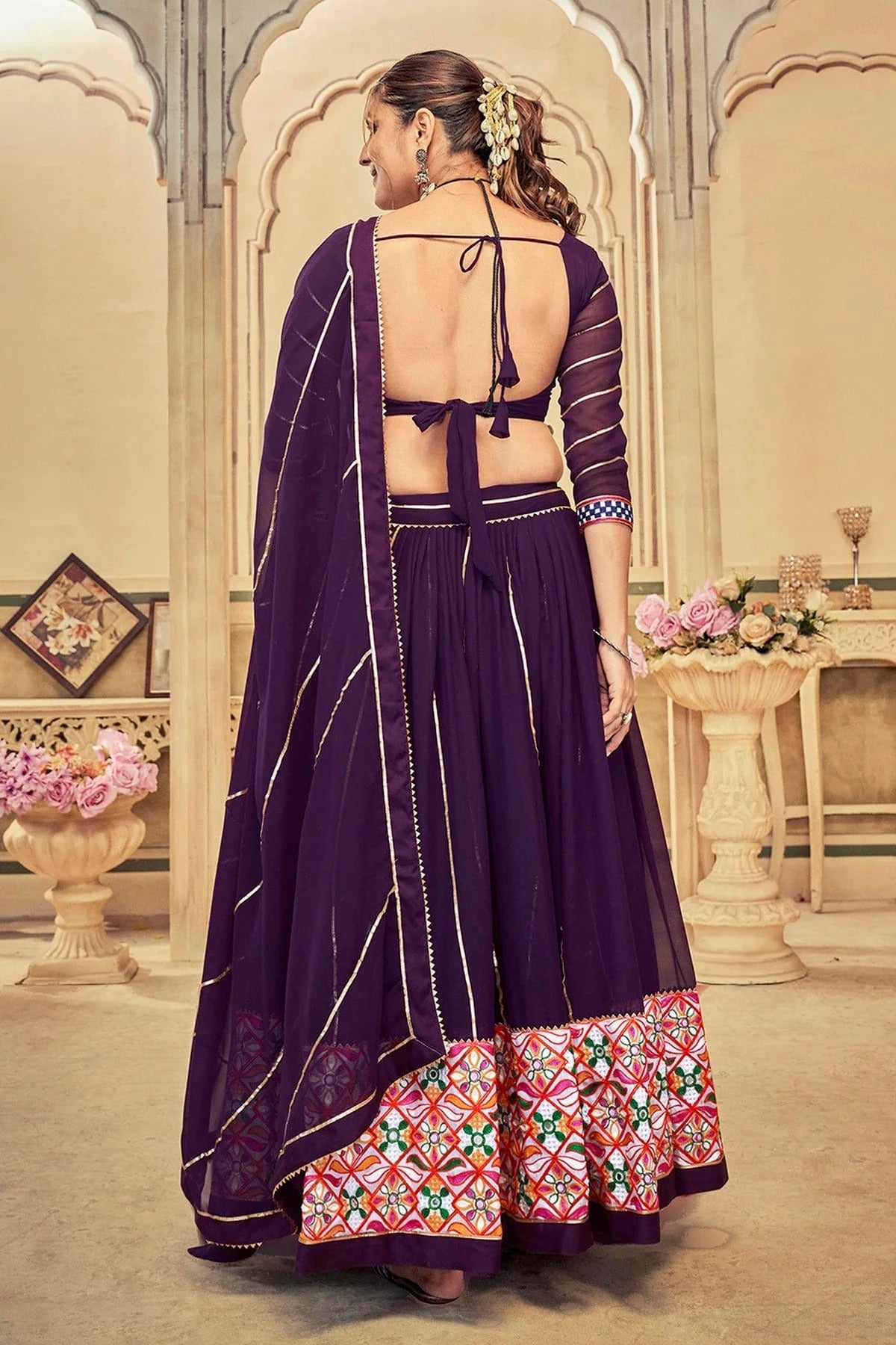 Purple Colour Embroidery Work Georgette Navratri Lehenga LD1170025 A