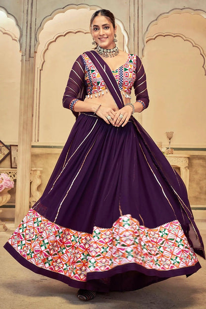 Purple Colour Embroidery Work Georgette Navratri Lehenga LD1170025