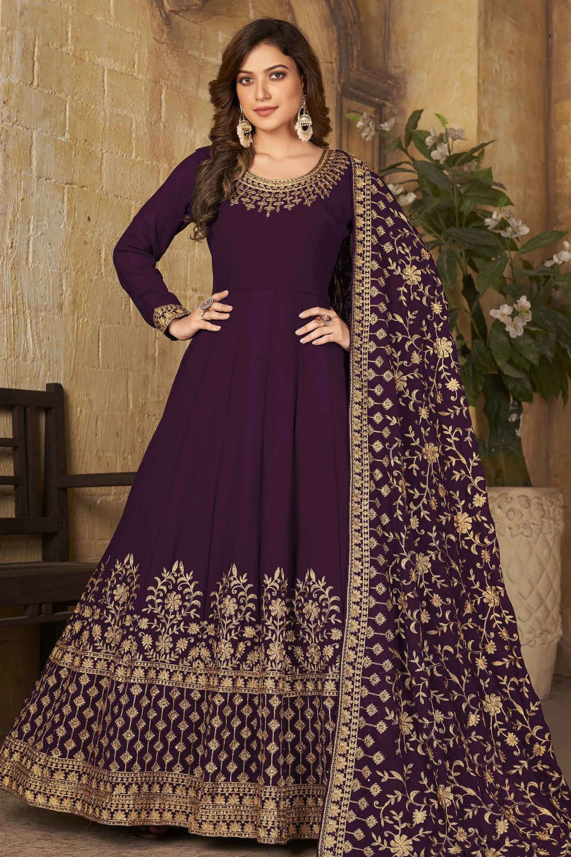 Purple Colour Faux Georgette Embroidery Anarkali Suit SM1050251