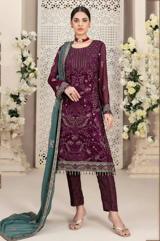 Purple Colour Faux Georgette Pakistani Suit SM1140049