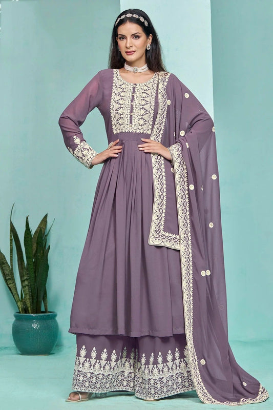 Purple Colour Faux Georgette Palazzo Pant Suit SM1050561