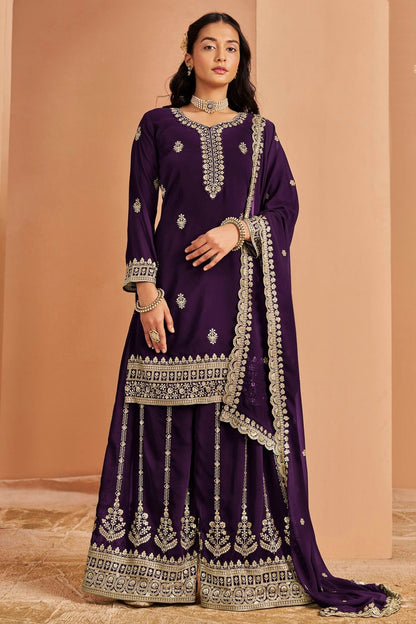 Purple Colour Faux Georgette Palazzo Pant Suit SM1050678 A