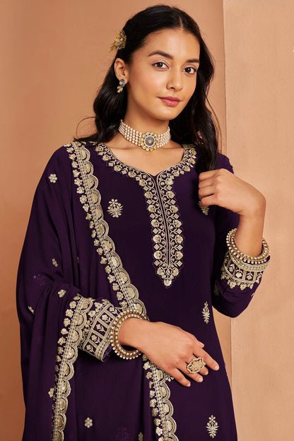 Purple Colour Faux Georgette Palazzo Pant Suit SM1050678 B