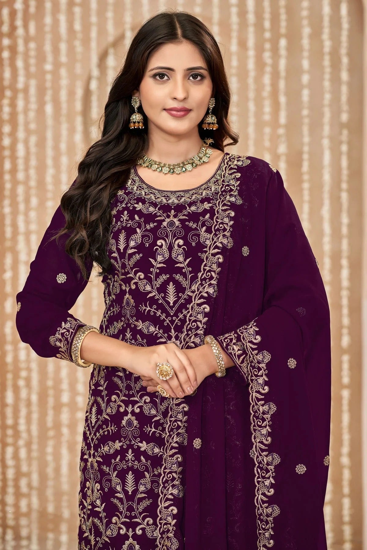 Purple Colour Faux Georgette Pant Style Suit SM1050589 A