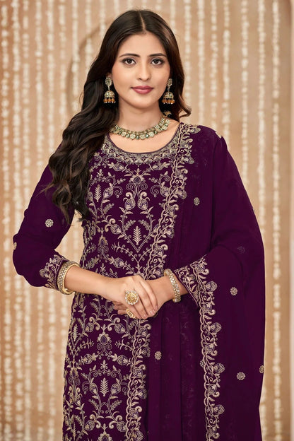Purple Colour Faux Georgette Pant Style Suit SM1050589 A