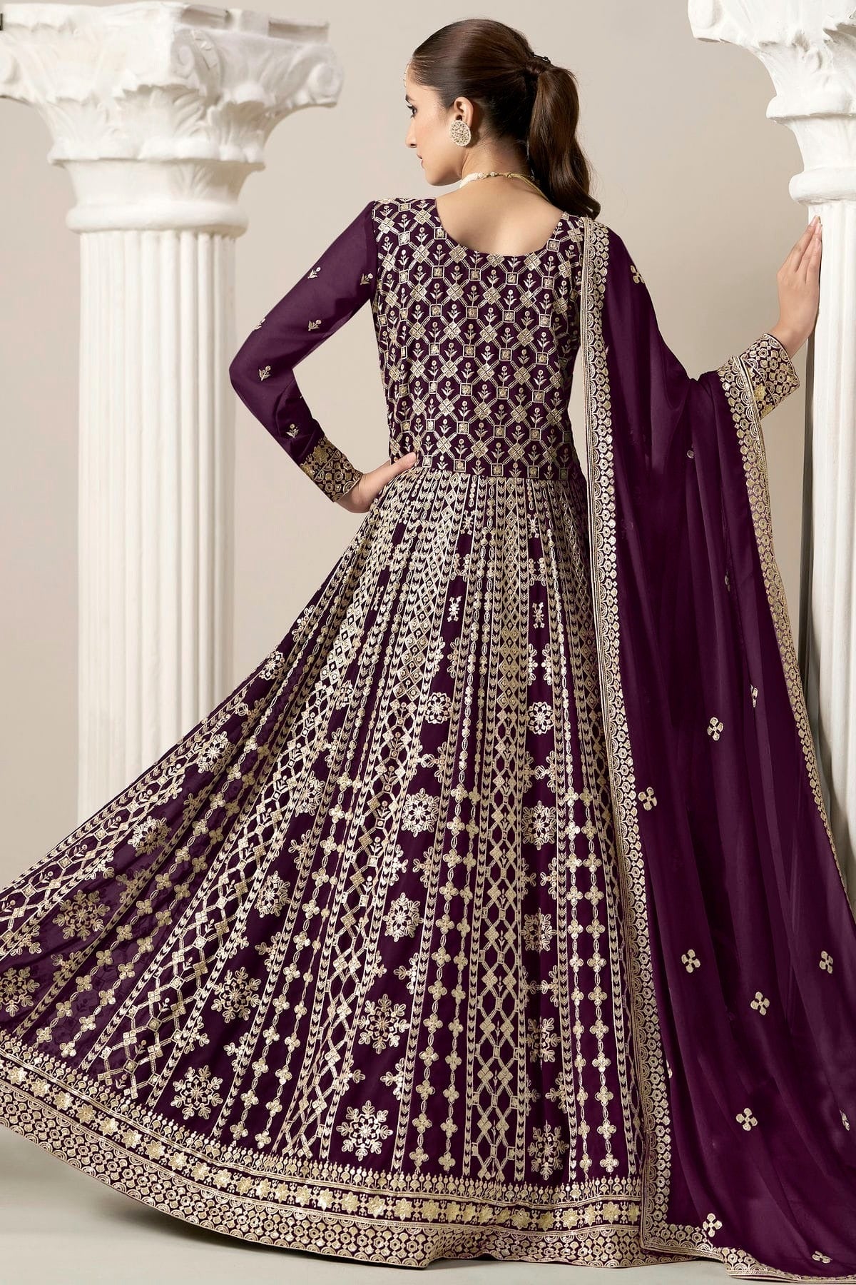 Purple Colour Faux Georgette Semi Stitched Anarkali Suit SM1050626 A
