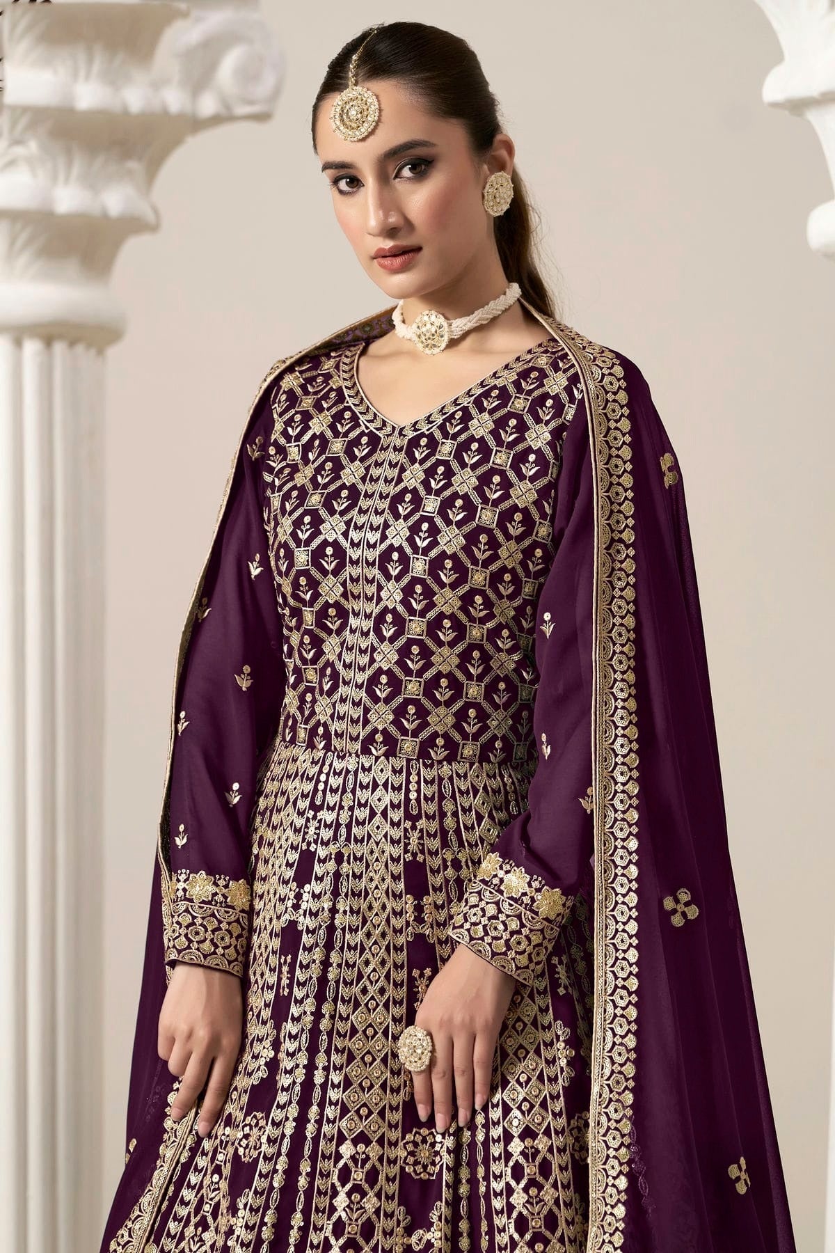 Purple Colour Faux Georgette Semi Stitched Anarkali Suit SM1050626 B