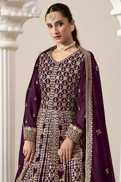 Purple Colour Faux Georgette Semi Stitched Anarkali Suit SM1050626 B