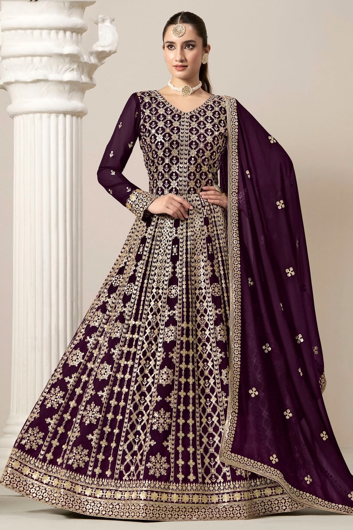 Purple Colour Faux Georgette Semi Stitched Anarkali Suit SM1050626