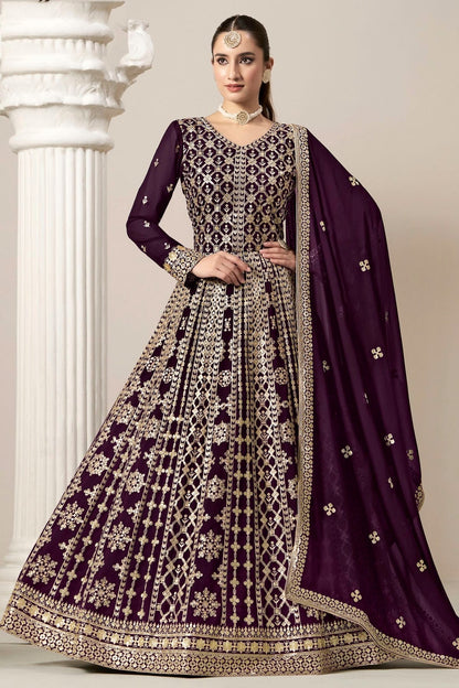 Purple Colour Faux Georgette Semi Stitched Anarkali Suit SM1050626