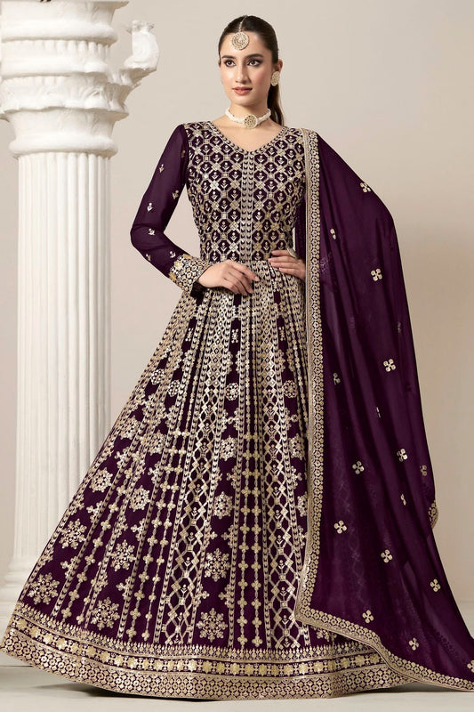 Purple Colour Faux Georgette Semi Stitched Anarkali Suit SM1050626
