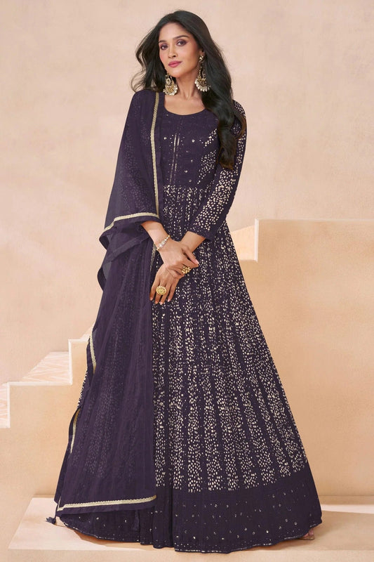 Purple Colour Faux Georgette Semi Stitched Anarkali Suit SM1140471