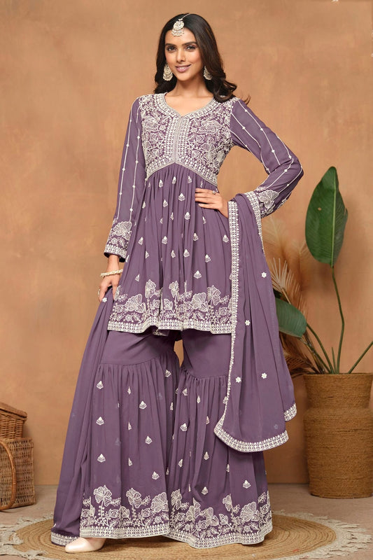 Purple Colour Faux Georgette Sharara Suit SM1050553