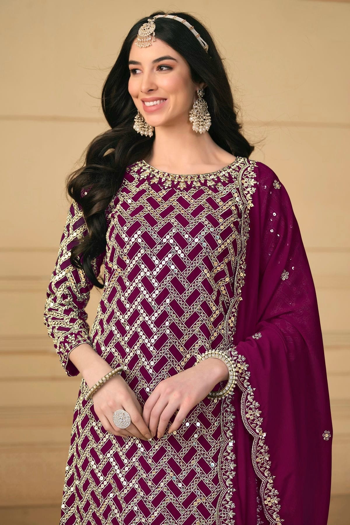 Purple Colour Faux Georgette Sharara Suit SM1110583 A