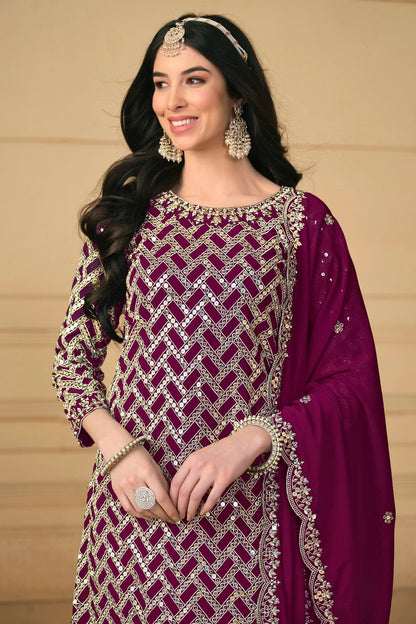 Purple Colour Faux Georgette Sharara Suit SM1110583 A