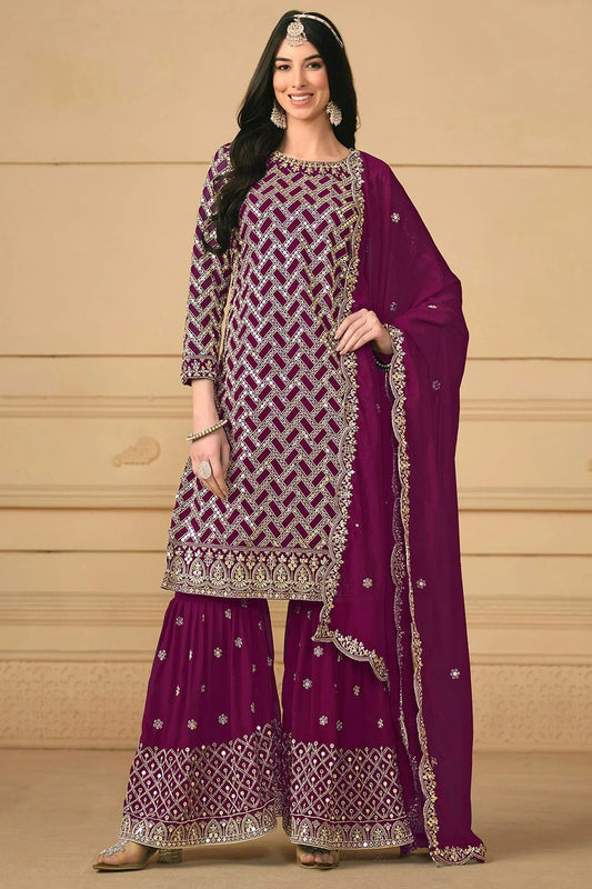 Purple Colour Faux Georgette Sharara Suit SM1110583