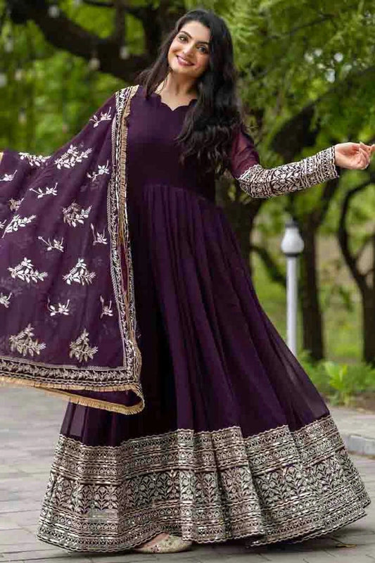 Purple Colour Faux Georgette Stitched Anarkali Suit SS1140942