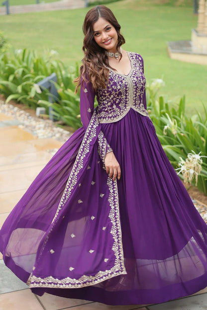 Purple Colour Faux Georgette Stitched Gown GW1112331 A