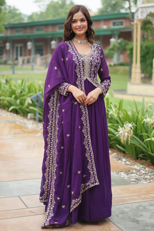 Purple Colour Faux Georgette Stitched Gown GW1112331