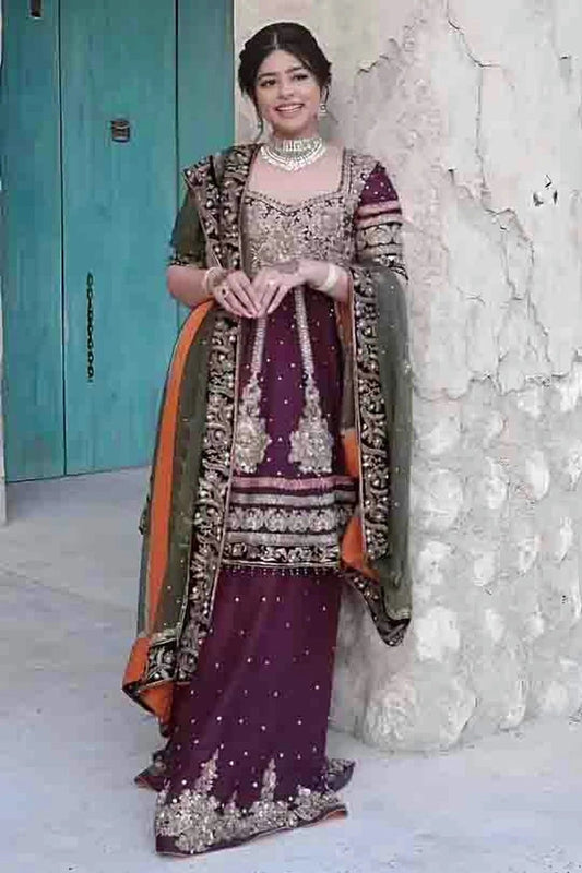 Purple Colour Faux Georgette Stitched Palazzo Pant Suit SS1140941